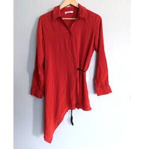 DOROTHEE SCHUMACHER burnt orange 100% silk asymmetrical button front top blouse
